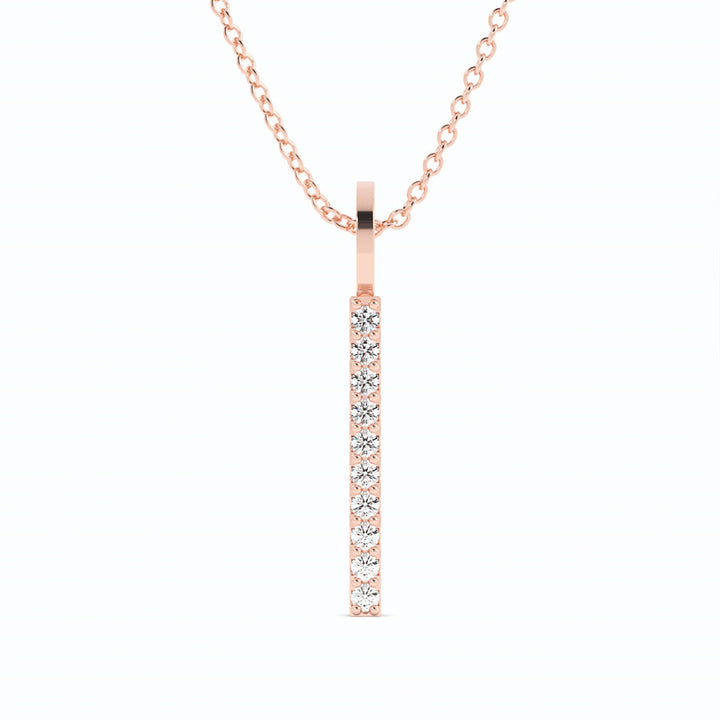 14K Rose Gold Round Lab Grown Diamond Vertical Bar Pendant Necklace