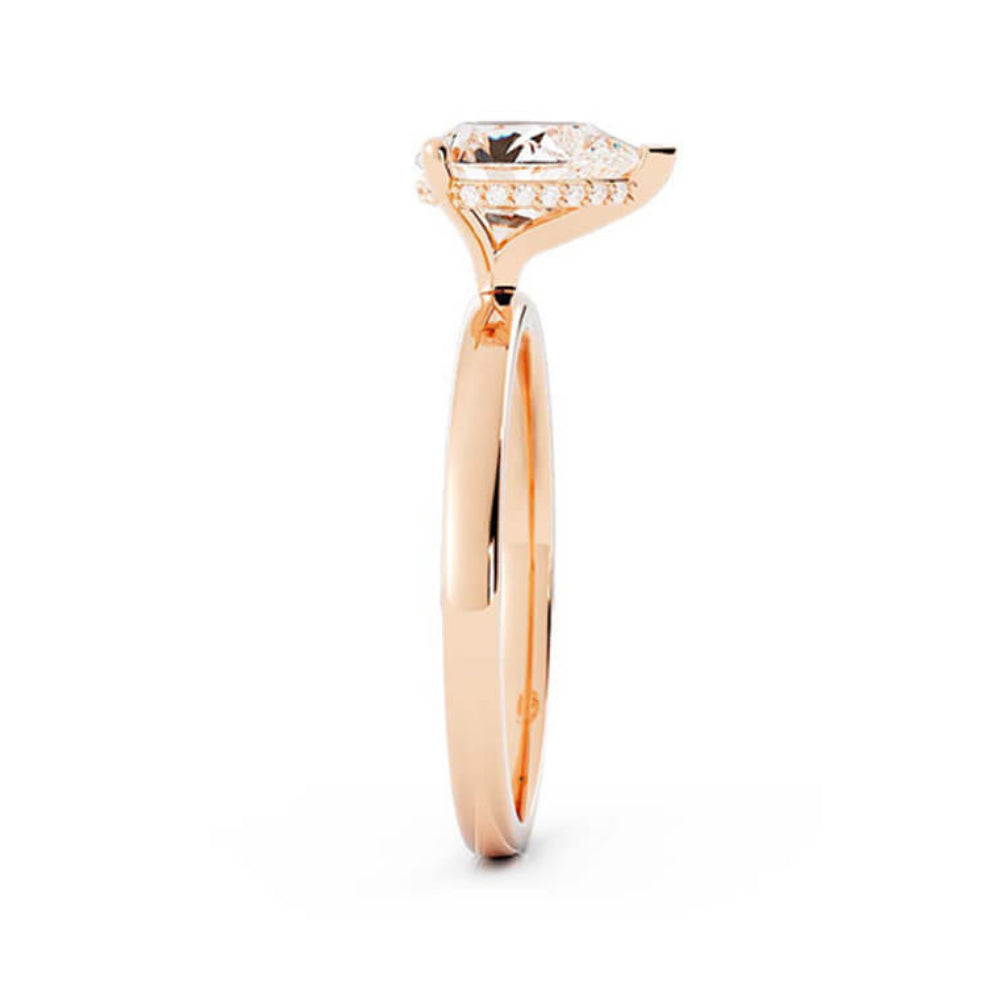1.5ct Moissanite Pear Hidden Halo 14K Rose Gold Engagement Ring