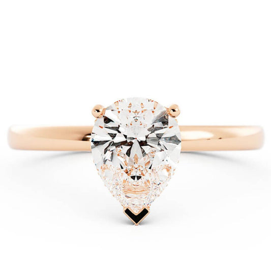 1.5ct Moissanite Pear Hidden Halo 14K Rose Gold Engagement Ring