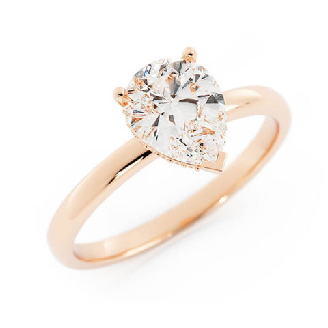 1.5ct Moissanite Pear Hidden Halo 14K Rose Gold Engagement Ring