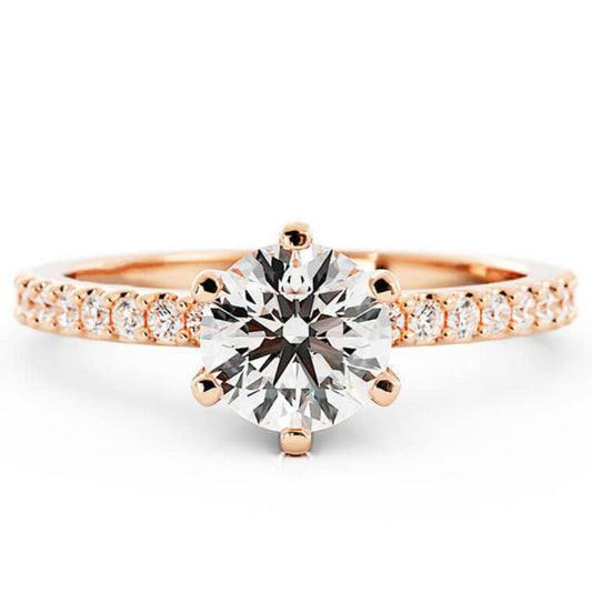 1.0ct Moissanite Pave Accent 14K Rose Gold Engagement Ring