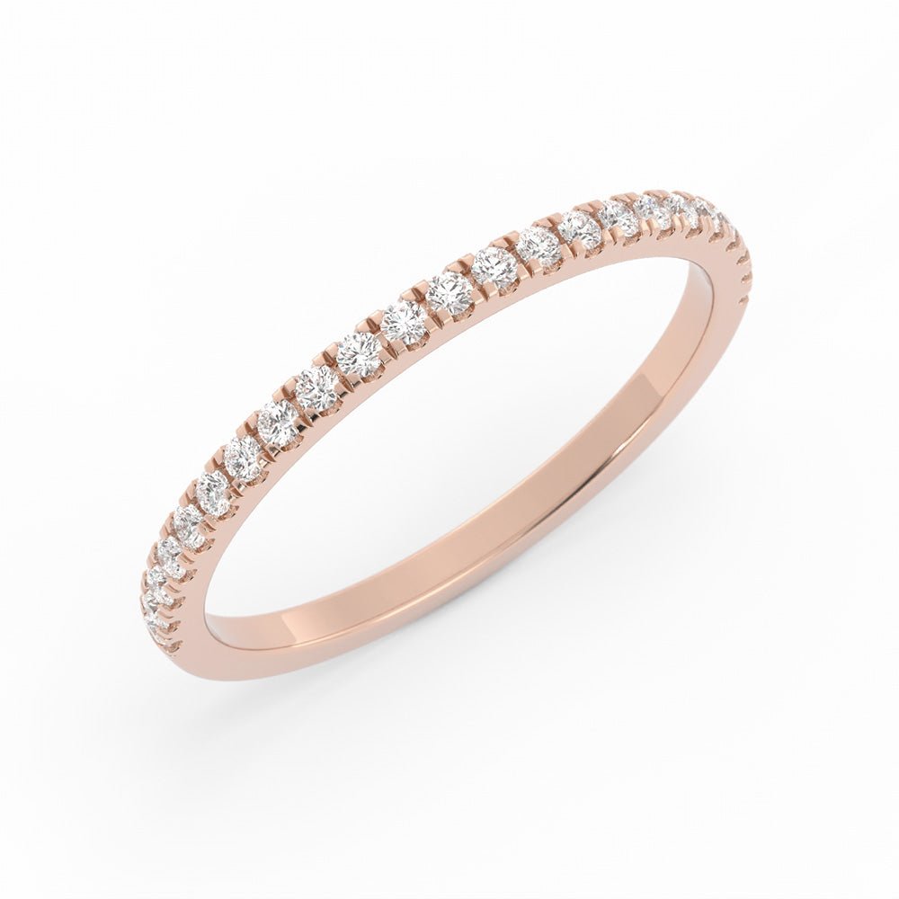 14K Rose Gold Round Pave Half Shank Moissanite Wedding Band