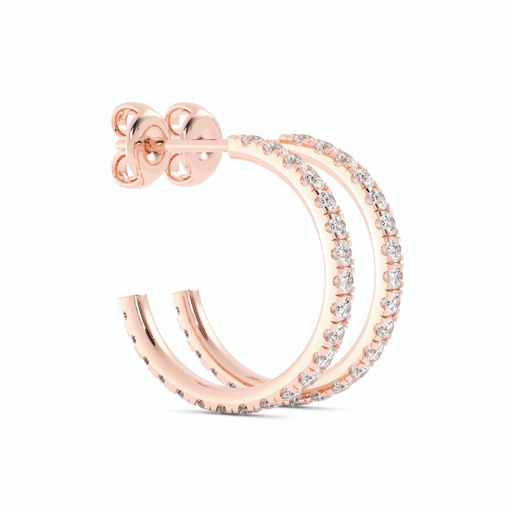 14K Rose Gold Round Natural Diamond 15mm Hoops Earring