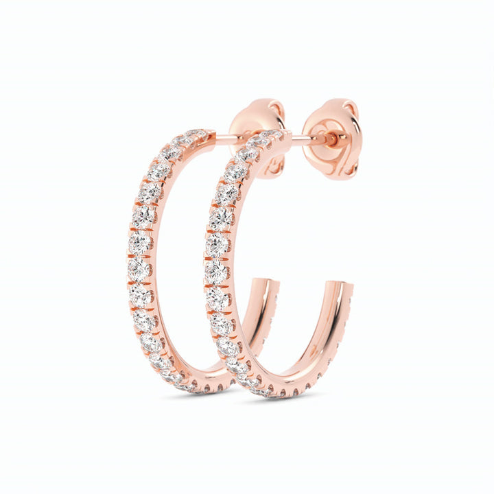 14K Rose Gold Round Natural Diamond 15mm Hoops Earring