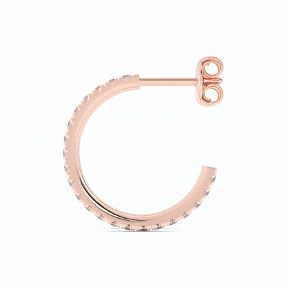 14K Rose Gold Round Natural Diamond 15mm Hoops Earring