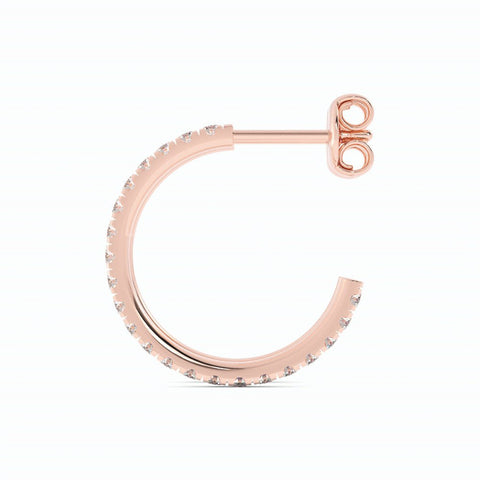 14K Rose Gold Round Natural Diamond 15mm Hoops Earring