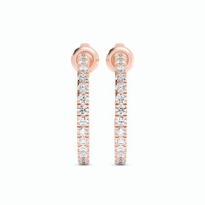 14K Rose Gold Round Natural Diamond 15mm Hoops Earring