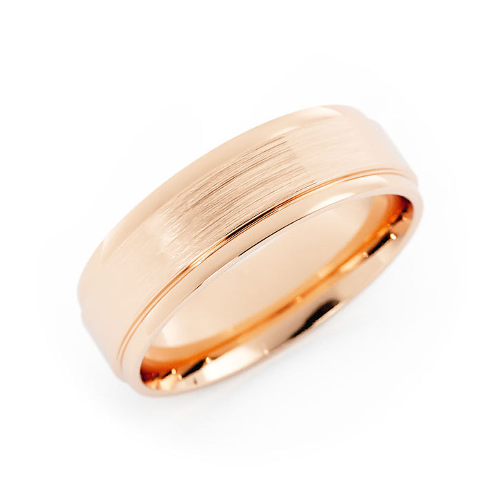 14K Rose Gold Satin Step-Down Edge 6mm Wedding Band