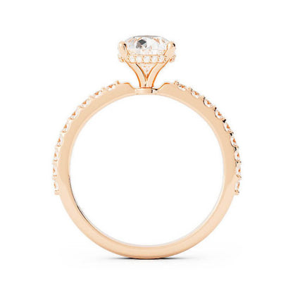 1.5ct Moissanite Pave Hidden Halo 14K Rose Gold Engagement Ring