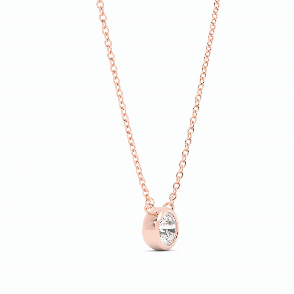 0.5ct Lab Grown Diamond Round Bezel Solitiare 14K Rose Gold Necklace