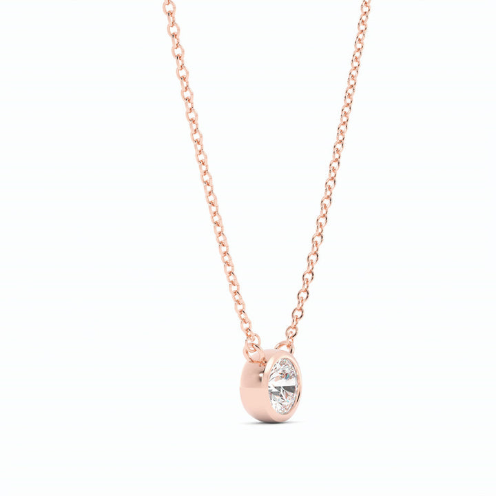 0.5ct Lab Grown Diamond Round Bezel Solitiare 14K Rose Gold Necklace
