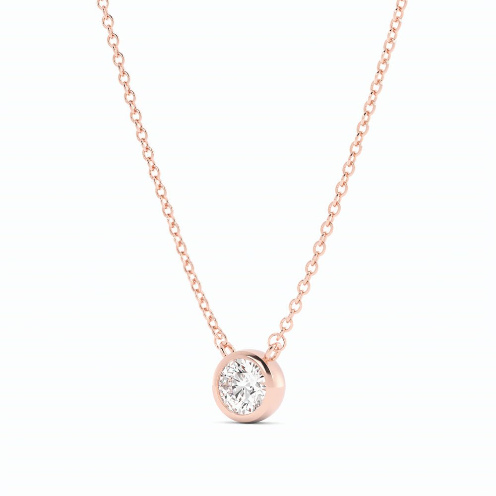 0.5ct Lab Grown Diamond Round Bezel Solitiare 14K Rose Gold Necklace