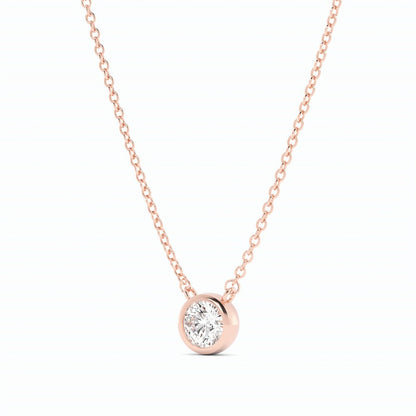 0.5ct Lab Grown Diamond Round Bezel Solitiare 14K Rose Gold Necklace