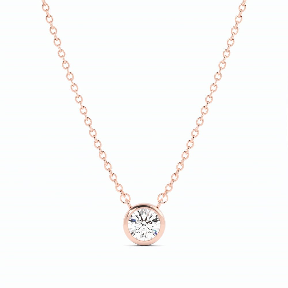 0.5ct Lab Grown Diamond Round Bezel Solitiare 14K Rose Gold Necklace