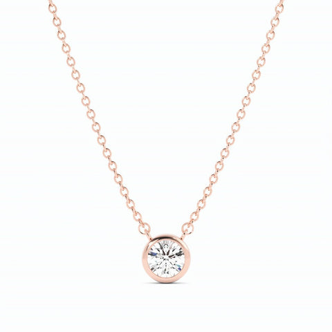 0.5ct Lab Grown Diamond Round Bezel Solitiare 14K Rose Gold Necklace