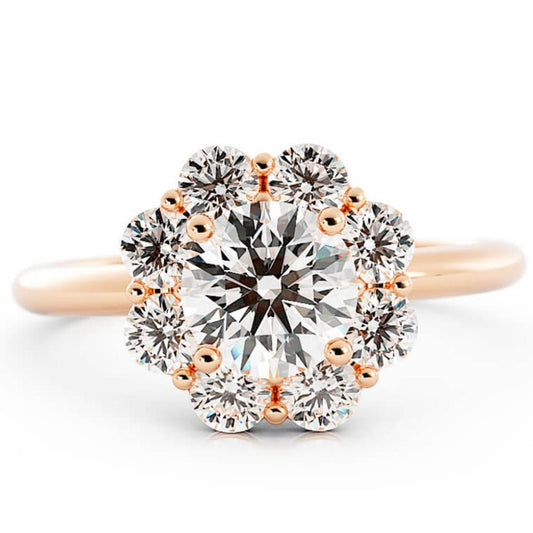1.0ct Moissanite Round Halo 14K Rose Gold Engagement Ring