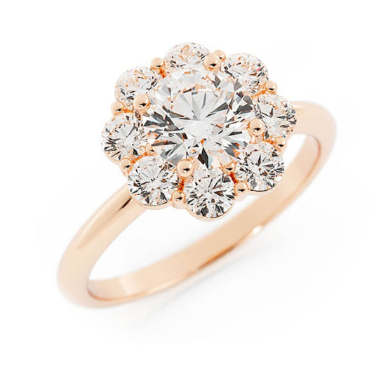 1.0ct Moissanite Round Halo 14K Rose Gold Engagement Ring