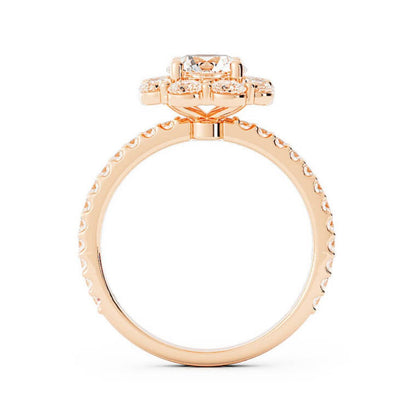 1.0ct Moissanite Pave Halo 14K Rose Gold Engagement Ring