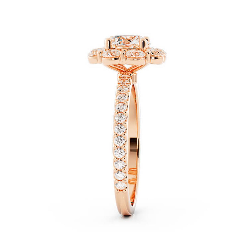 1.0ct Moissanite Pave Halo 14K Rose Gold Engagement Ring
