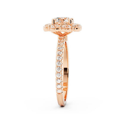 1.0ct Moissanite Pave Halo 14K Rose Gold Engagement Ring