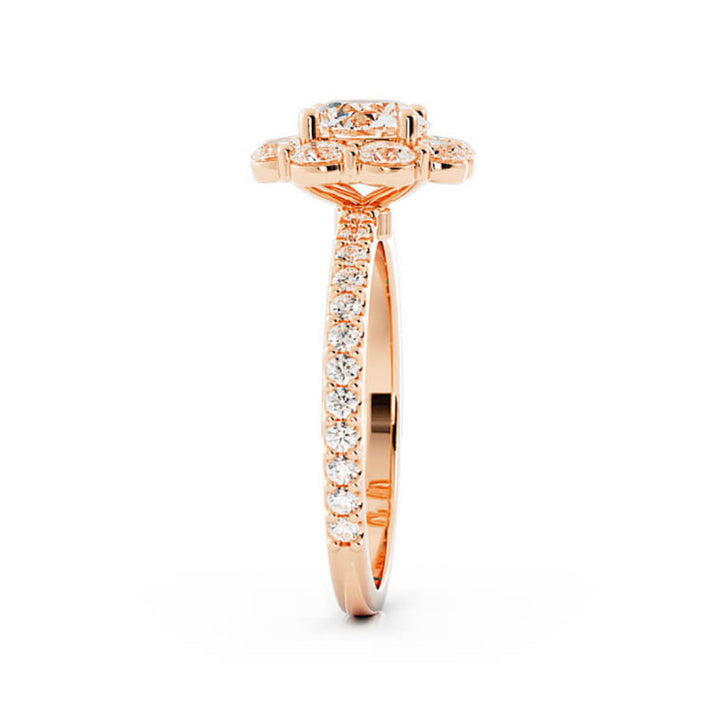 1.0ct Moissanite Pave Halo 14K Rose Gold Engagement Ring