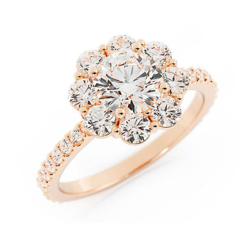 1.0ct Moissanite Pave Halo 14K Rose Gold Engagement Ring