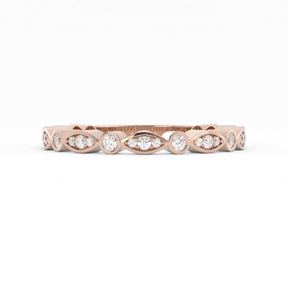 14K Rose Gold Round Three Quarter Alternating Eyelet Lab Grown Diamond Wedding Band