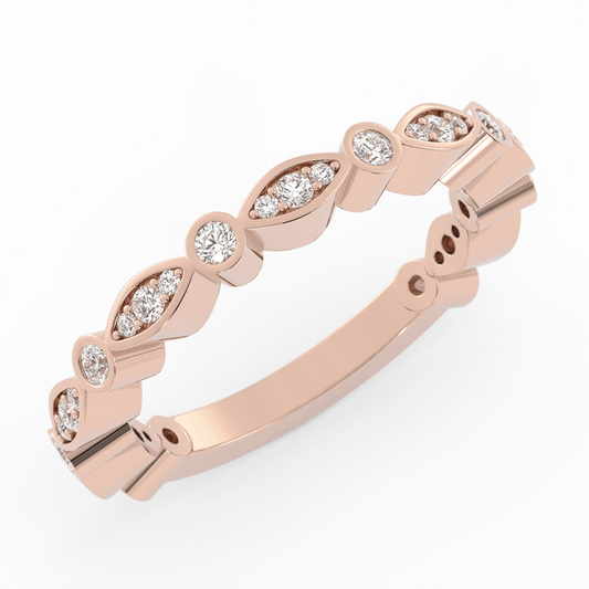 14K Rose Gold Round Three Quarter Alternating Eyelet Natural Diamond Wedding Band