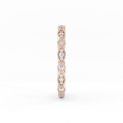 10K Rose Gold Round Three Quarter Alternating Eyelet Natural Diamond Wedding Band