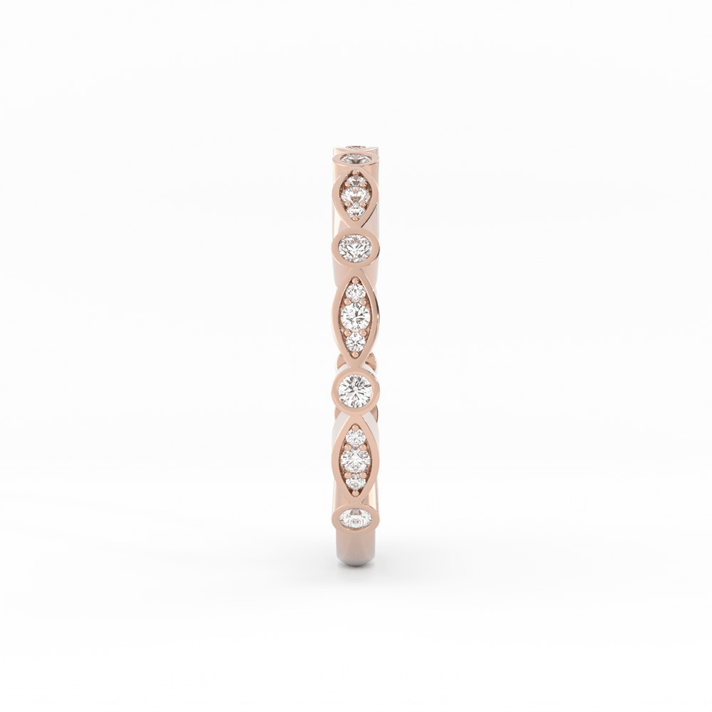 14K Rose Gold Round Three Quarter Alternating Eyelet Natural Diamond Wedding Band