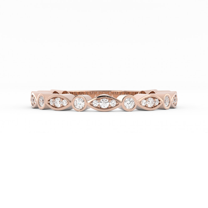 14K Rose Gold Round Three Quarter Alternating Eyelet Natural Diamond Wedding Band