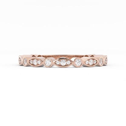 10K Rose Gold Round Three Quarter Alternating Eyelet Natural Diamond Wedding Band