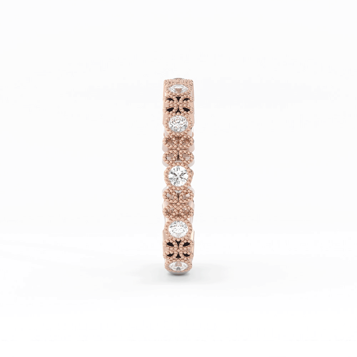 14K Rose Gold Round Three Quarter Petal and Milgrain Lab Grown Diamond Wedding Band