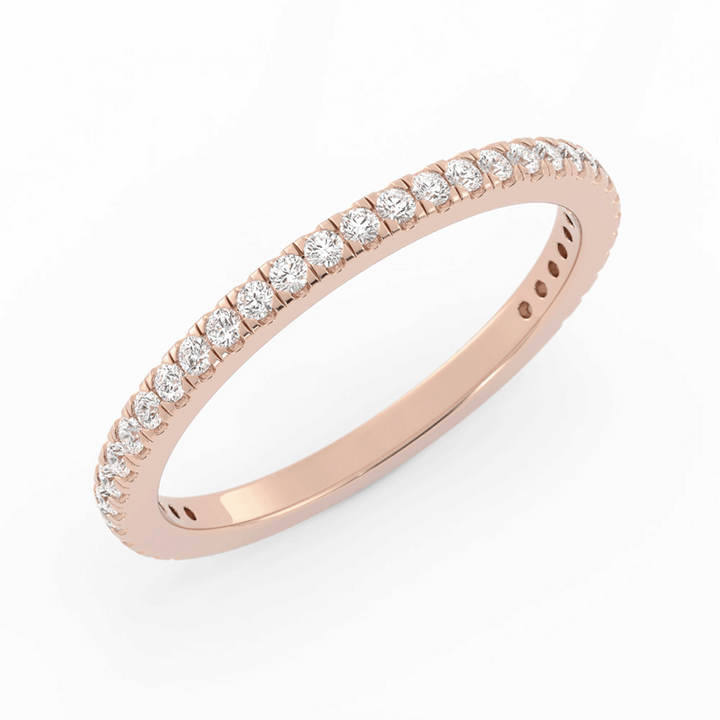 14K Rose Gold Round Three Quarter Pave Lab Grown Diamond Wedding Band