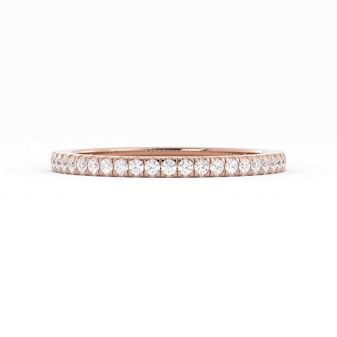 14K Rose Gold Round Three Quarter Pave Lab Grown Diamond Wedding Band