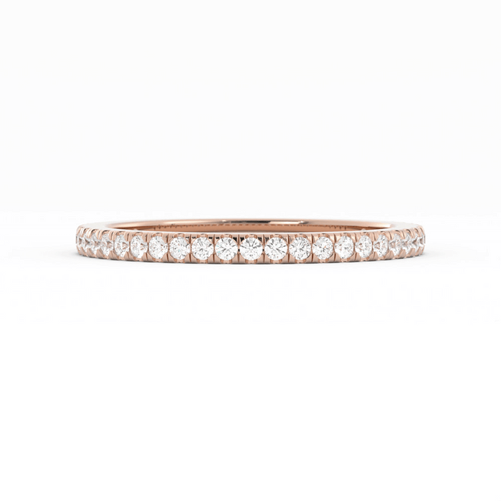 14K Rose Gold Round Three Quarter Pave Lab Grown Diamond Wedding Band