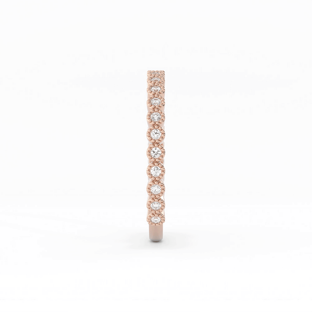 14K Rose Gold Round Three Quarter Milgrain Lab Grown Diamond Wedding Band