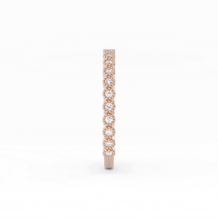 14K Rose Gold Round Three Quarter Milgrain Lab Grown Diamond Wedding Band