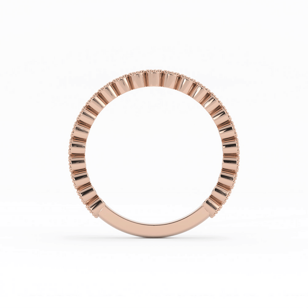 14K Rose Gold Round Three Quarter Milgrain Lab Grown Diamond Wedding Band