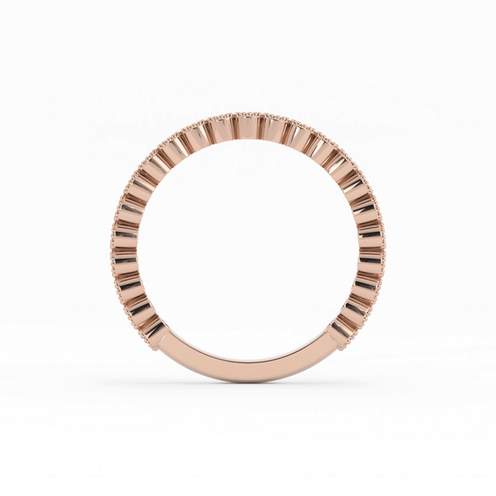 14K Rose Gold Round Three Quarter Milgrain Lab Grown Diamond Wedding Band