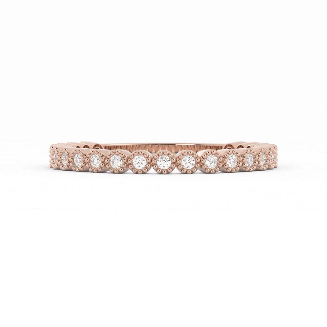 14K Rose Gold Round Three Quarter Milgrain Lab Grown Diamond Wedding Band