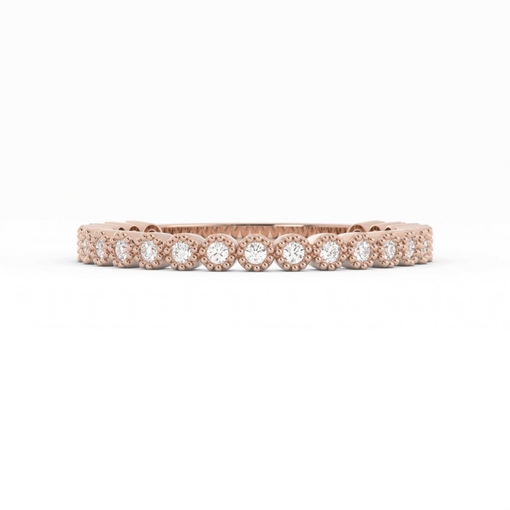 14K Rose Gold Round Three Quarter Milgrain Lab Grown Diamond Wedding Band