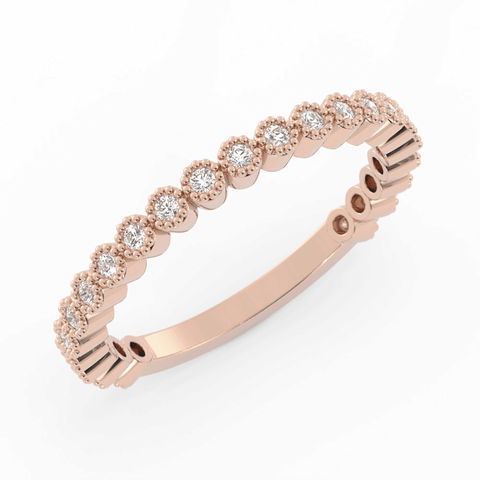 14K Rose Gold Round Three Quarter Milgrain Natural Diamond Wedding Band