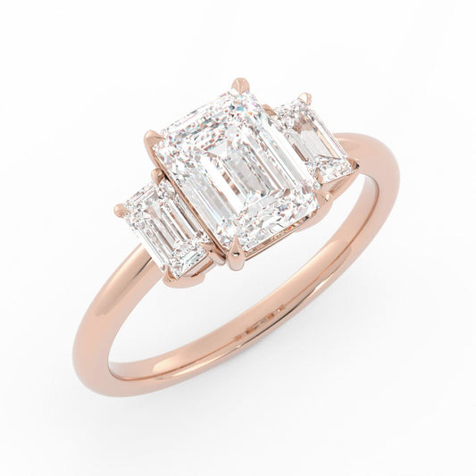 0.5ct Moissanite Emerald Cut Three Stone 14K Rose Gold Engagement Ring