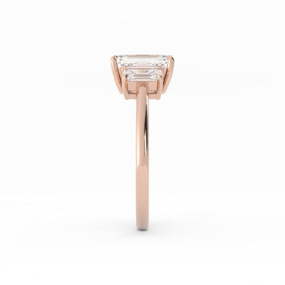 0.5ct Moissanite Emerald Cut Three Stone 14K Rose Gold Engagement Ring