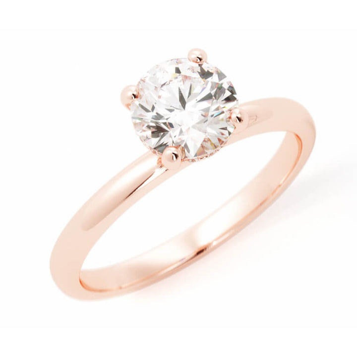 1.0ct Moissanite Round Hidden Halo 14K Rose Gold Engagement Ring