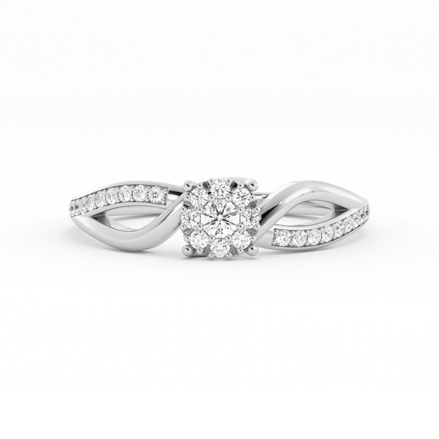 Lab Grown Diamond Split  Halo 14K White Gold Engagement Ring