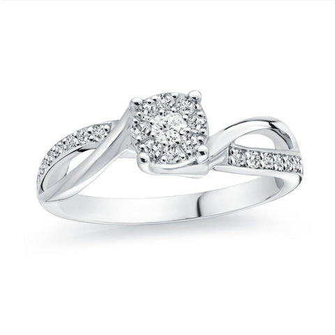 Natural Diamond Split  Halo 14K White Gold Engagement Ring
