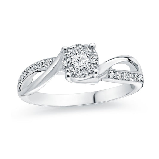 Natural Diamond Split  Halo 14K White Gold Engagement Ring