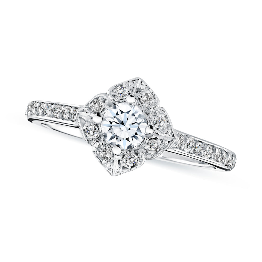 Shared Prong Natural Diamond Square Halo Engagement Ring
